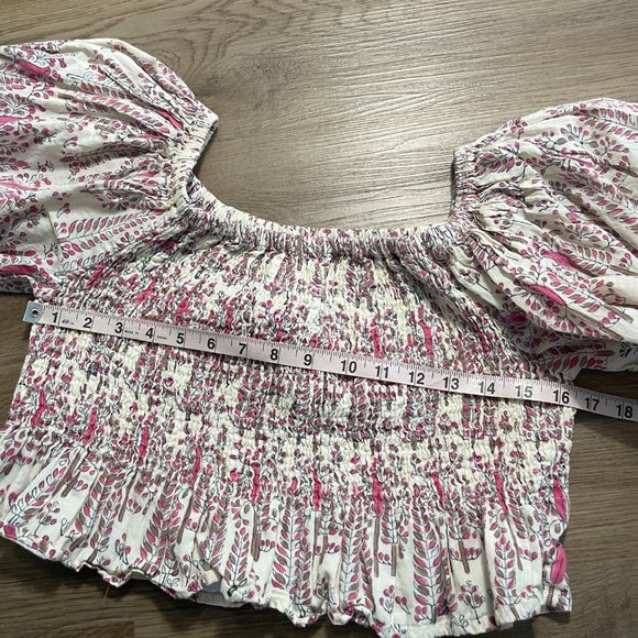 Perry Walker Collective The Ophelia Top block print pink cream off shoulder crop - Picture 7 of 12